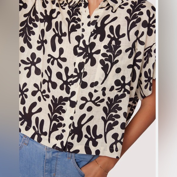 Lost + Wander Linen blend Minerva’s Spell Boxy Fit Short Sleeve Top Large - Picture 3 of 8